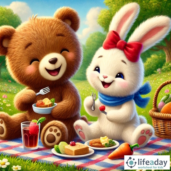 การ์ตูนสำหรับเด็ก ในรูปแบบ นิทานการ์ตูนสองภาษา เรื่อง The Lost and Found Picnic หน้า 7